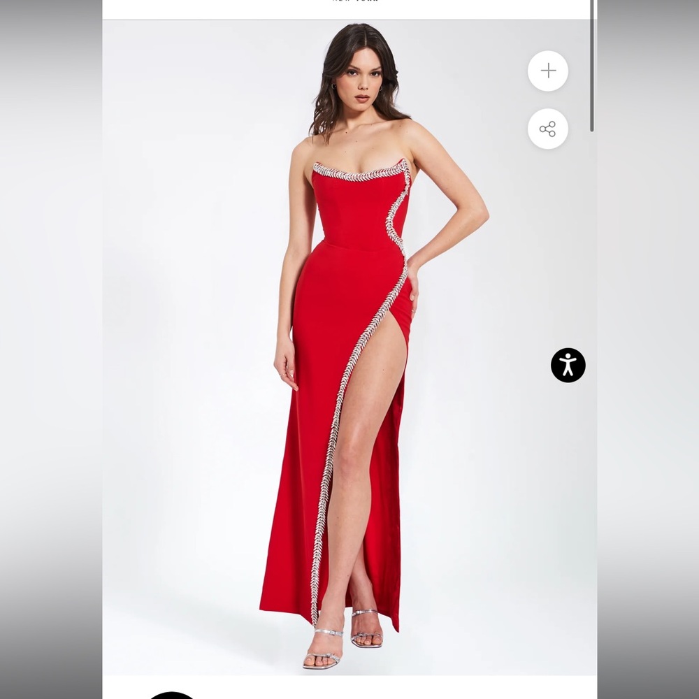 Miss Circle Xoana Red Crystal Embellished High Slit Gown